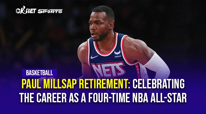 Image of Paul Millsap playing basketball with overlay text