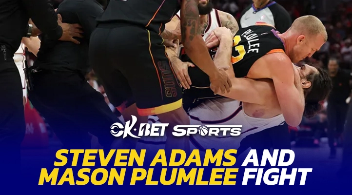 two man fighting steven adams and mason plumlee